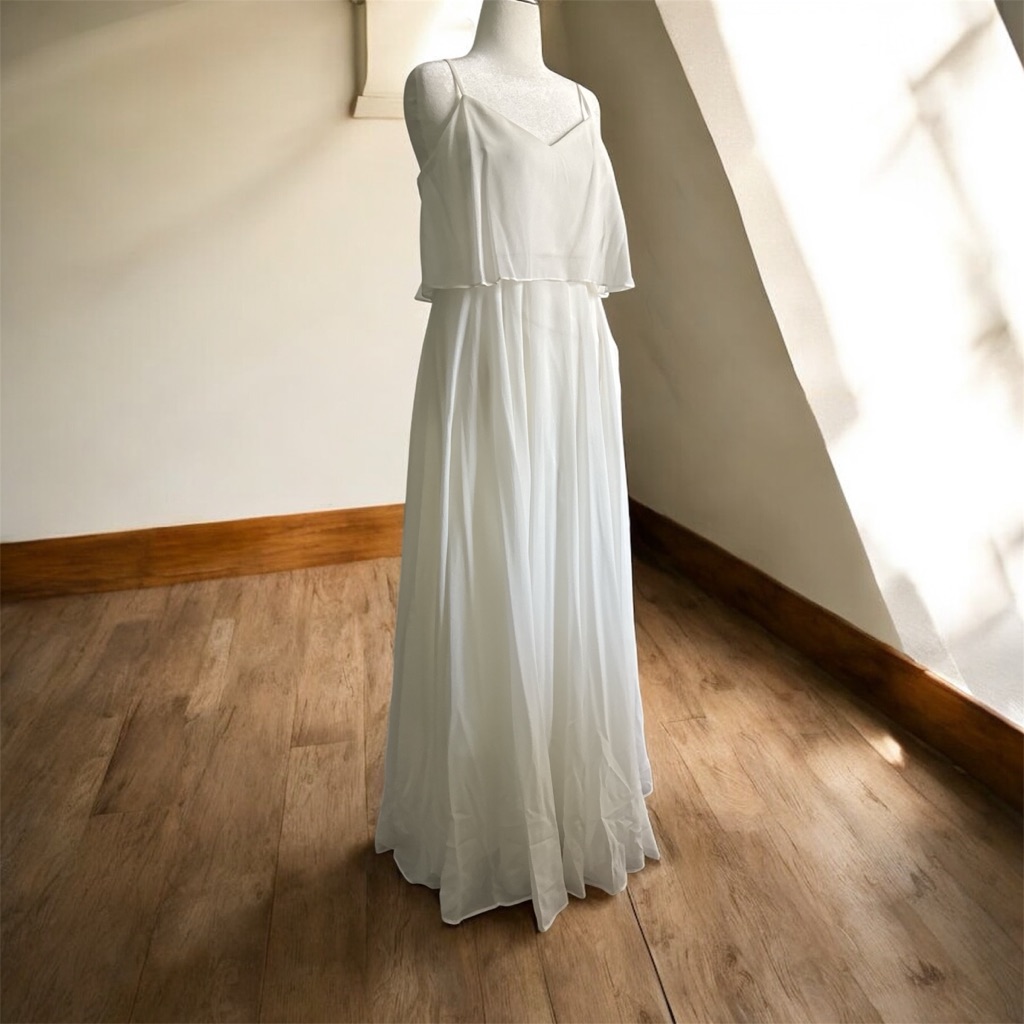 Lulu's White Chiffon Layered Spaghetti-Strap Maxi Dress